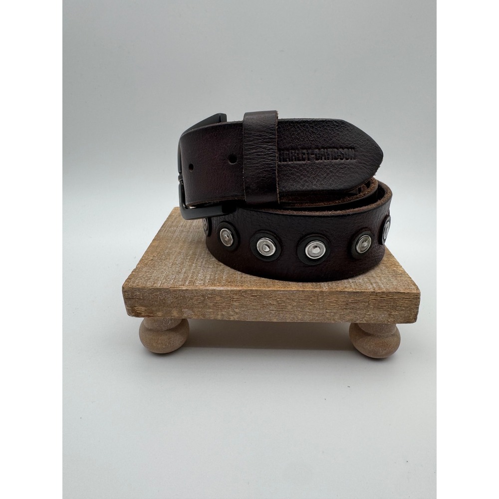 Harley Davidson Mens Brown Leather Studded Biker Belt Black Buckle 40 42 44 - Picture 1 of 7